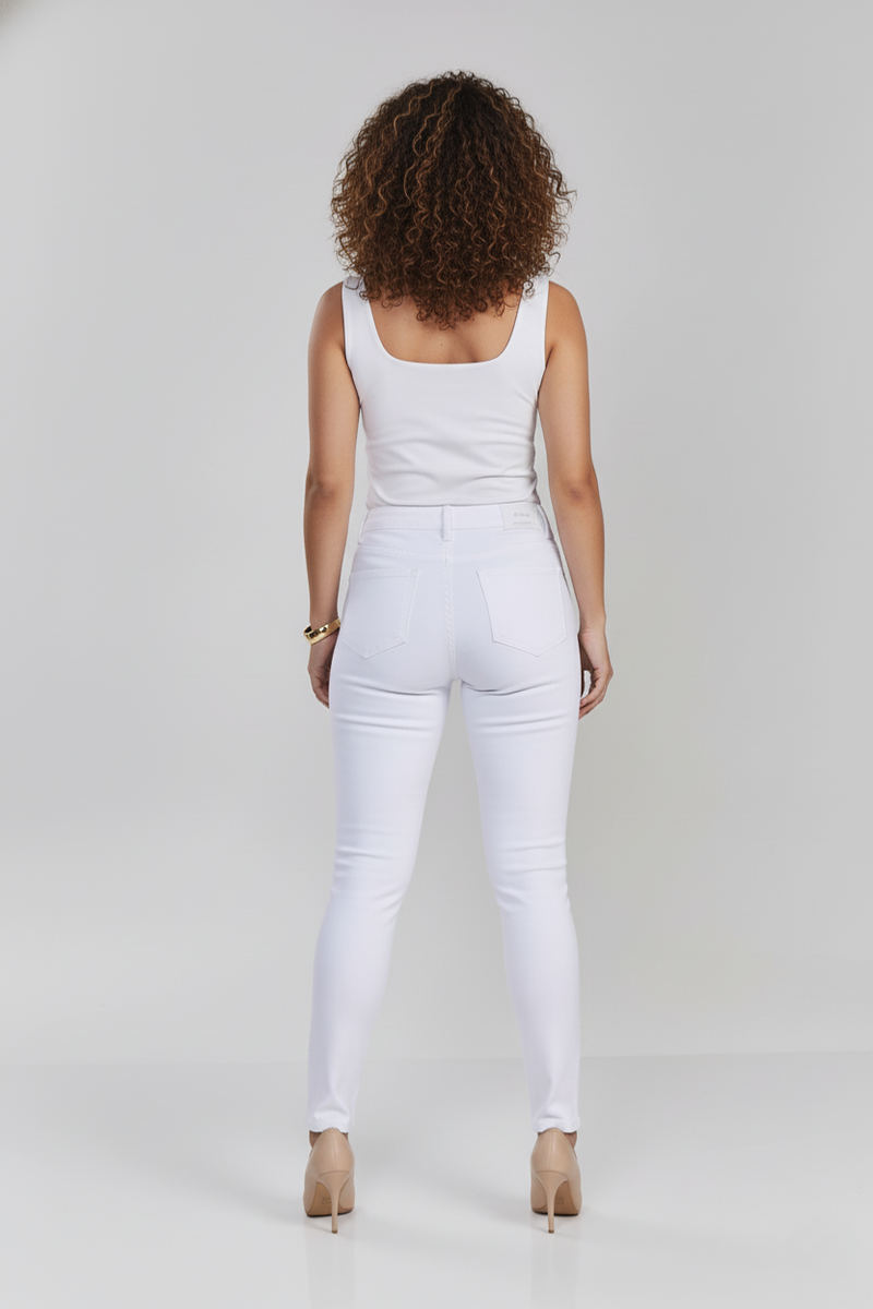Calça Skinny Branca Cós Alto Premium